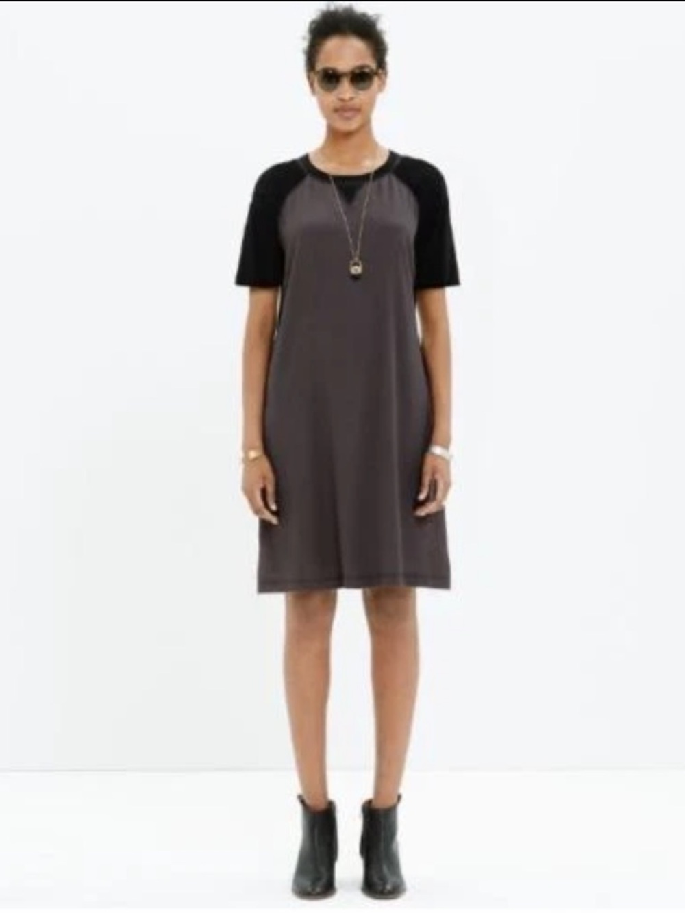 NWT Madewell Gray & Black Raglan Sleeve Colorblock T-Shirt Shift Dress Size XS